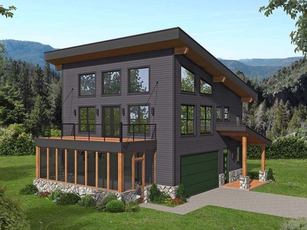 Modern Garage Apartment Plan With Deck