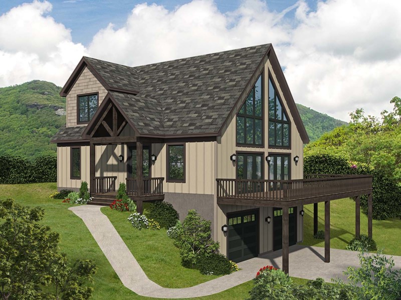 Mountain House Plan With Drive-Under Garage