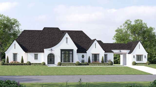 Modern French Country House Plan With Porte Cochere