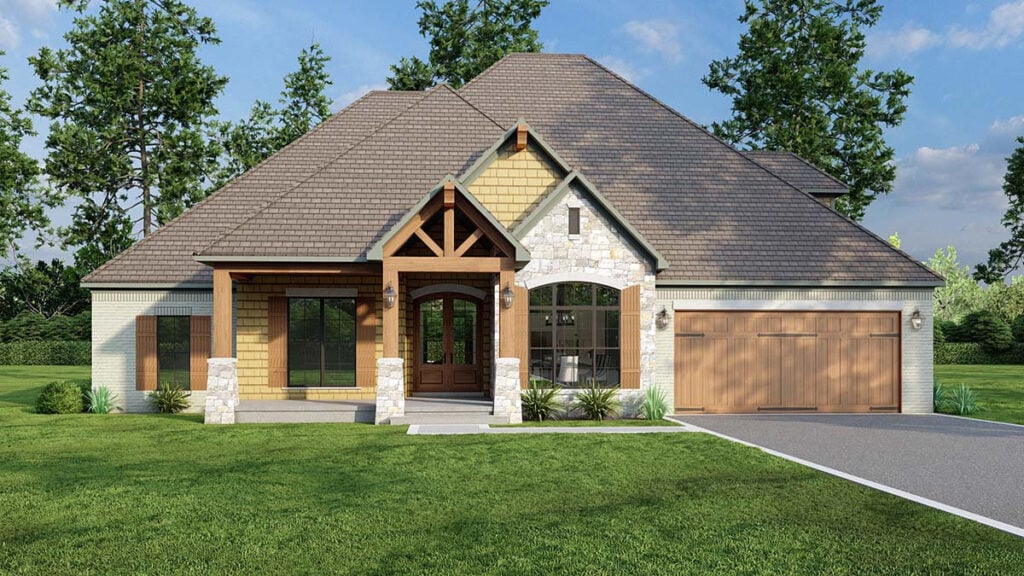 New Craftsman Home Plan With Wood and Stone Siding