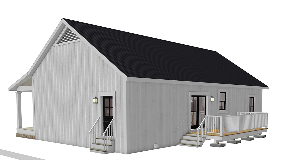 Rear rendering of Southern Style House Plan 77428 with back deck for grilling and relaxation