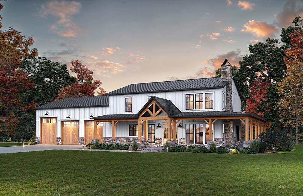 Alternative rendering of Farmhouse Plan 84719 showing wraparound porch