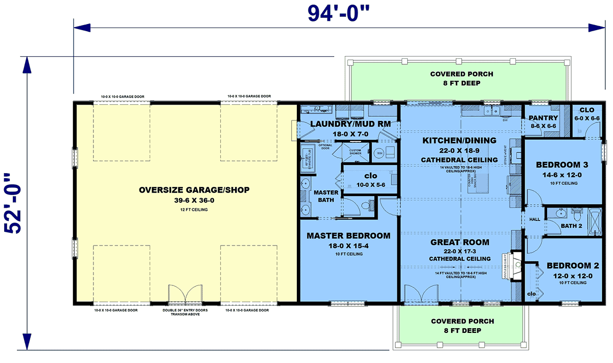Floor plan layout of Plan 77460 showing great room, kitchen, master suite, split bedrooms, and oversized garage