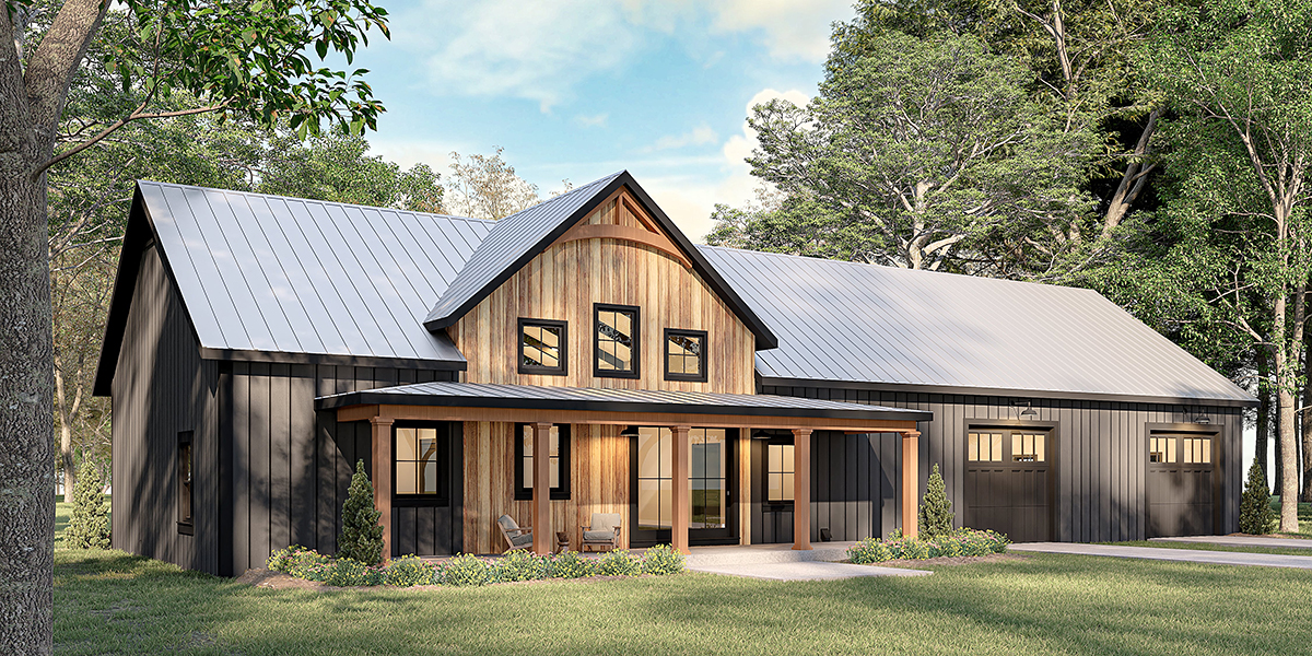 Rear Exterior view of Barndominium House Plan 77460