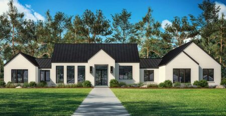 Modern Ranch house plan 82925 front elevation with wide porch and clean transitional design