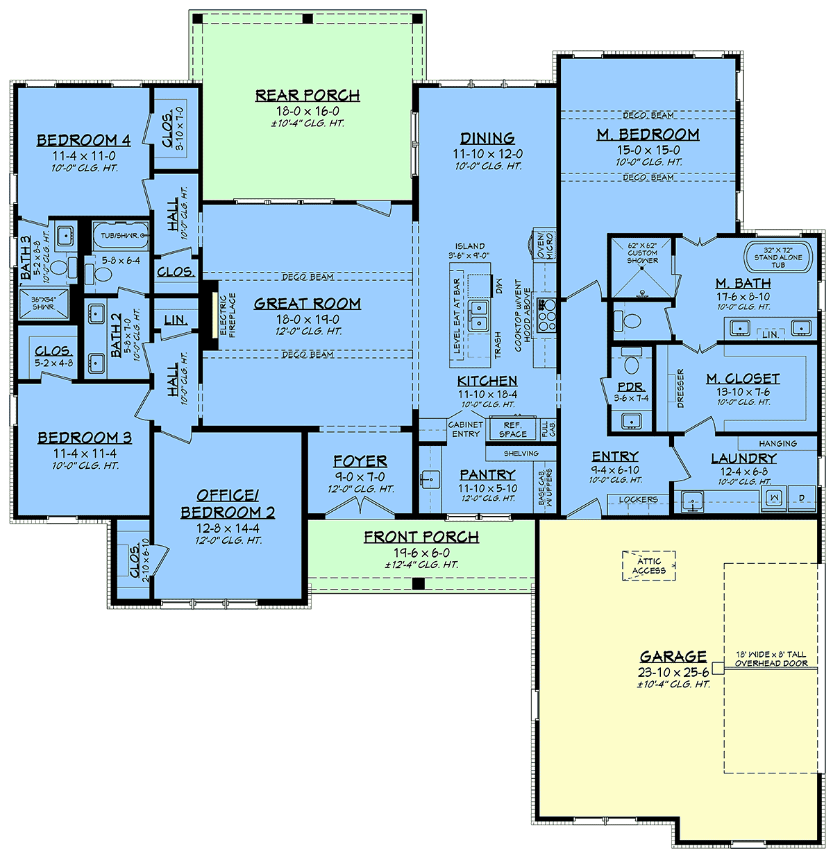 Floor plan layout for Southern House Plan 82986 showing open great room, kitchen, bedrooms, and rear porch