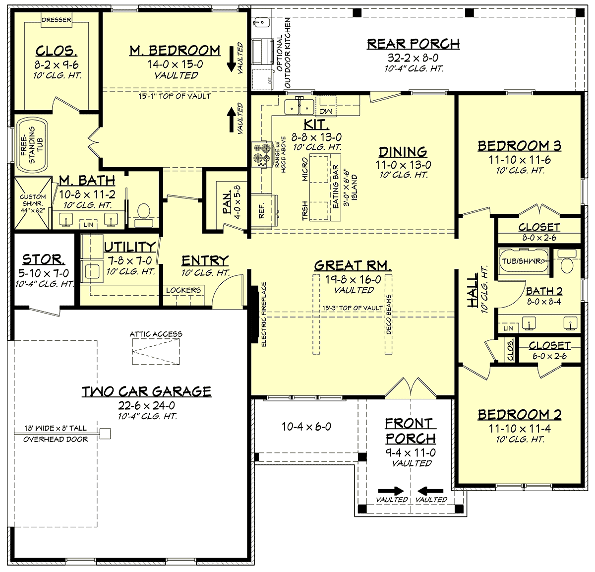 Floor plan of Traditional House Plan 82935 showing open layout and split bedroom design