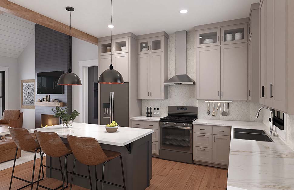 Kitchen interior of Traditional House Plan 82935 with walk-in pantry and open layout