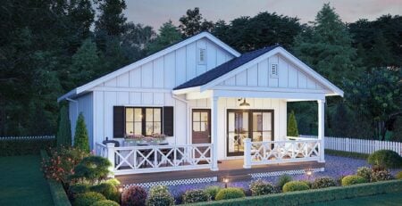 Small Farmhouse Plan 42924 front elevation with covered porch and classic American farmhouse bungalow style