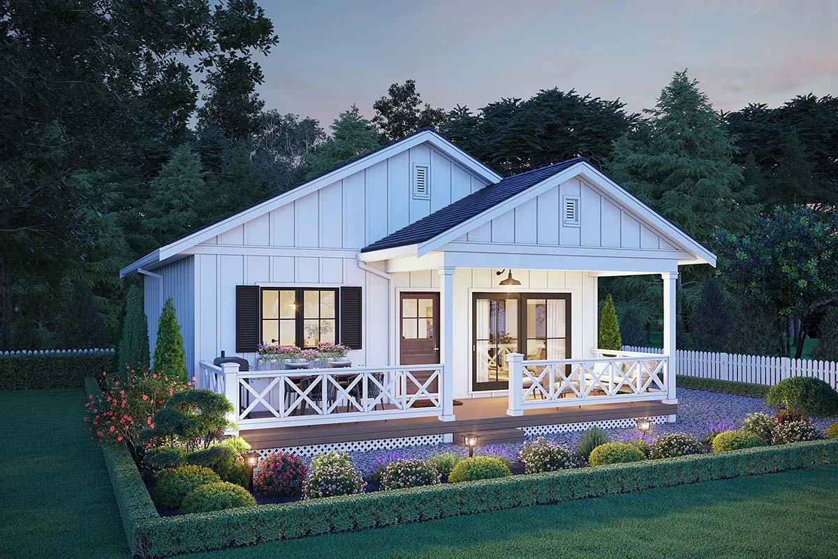 Small Farmhouse Plan 42924 front elevation with covered porch and classic American farmhouse bungalow style