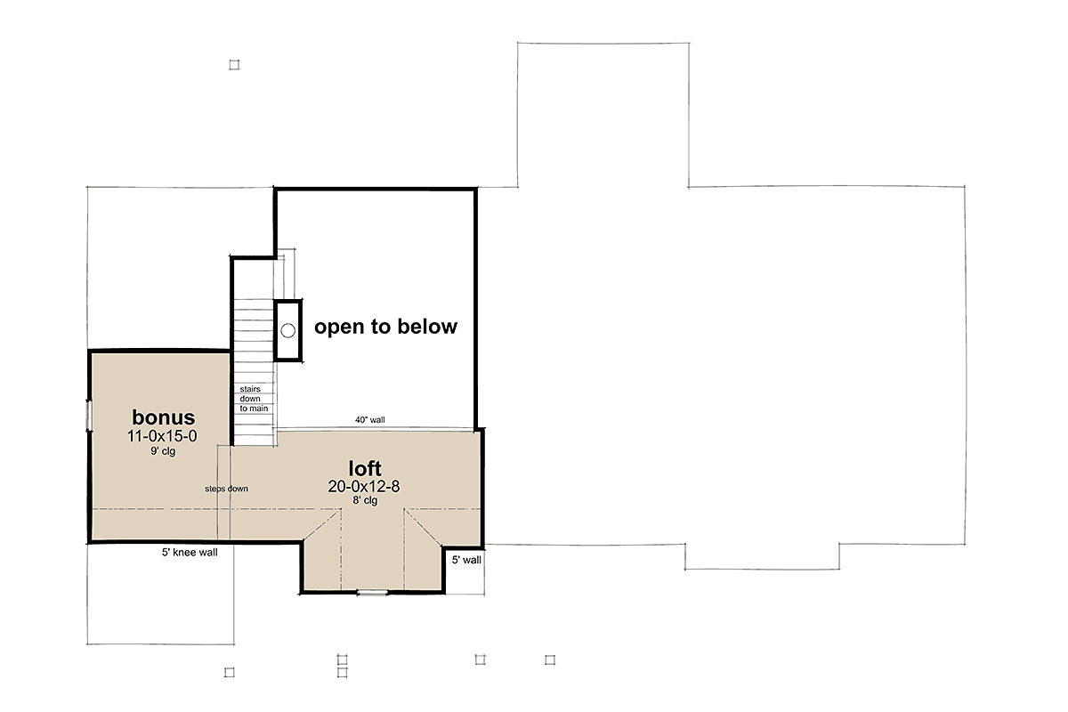 Second floor bonus room and balcony floor plan of Southern Style Farmhouse Plan 75181