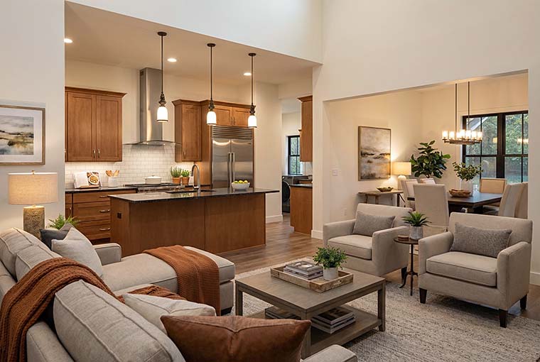 Kitchen interior of Southern Style Farmhouse Plan 75181 with pantry and easy access to mudroom