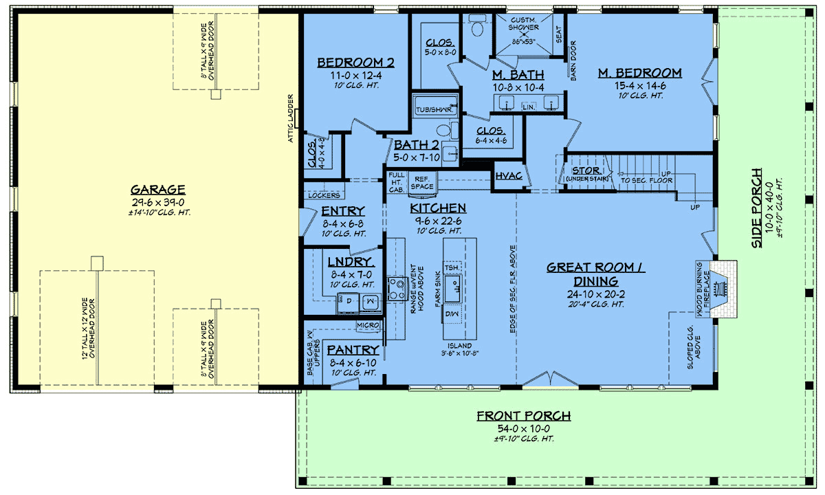First floor plan of Barndominium-Style Modern Farmhouse Plan 82913 showing open living area primary suite and 4-car garage