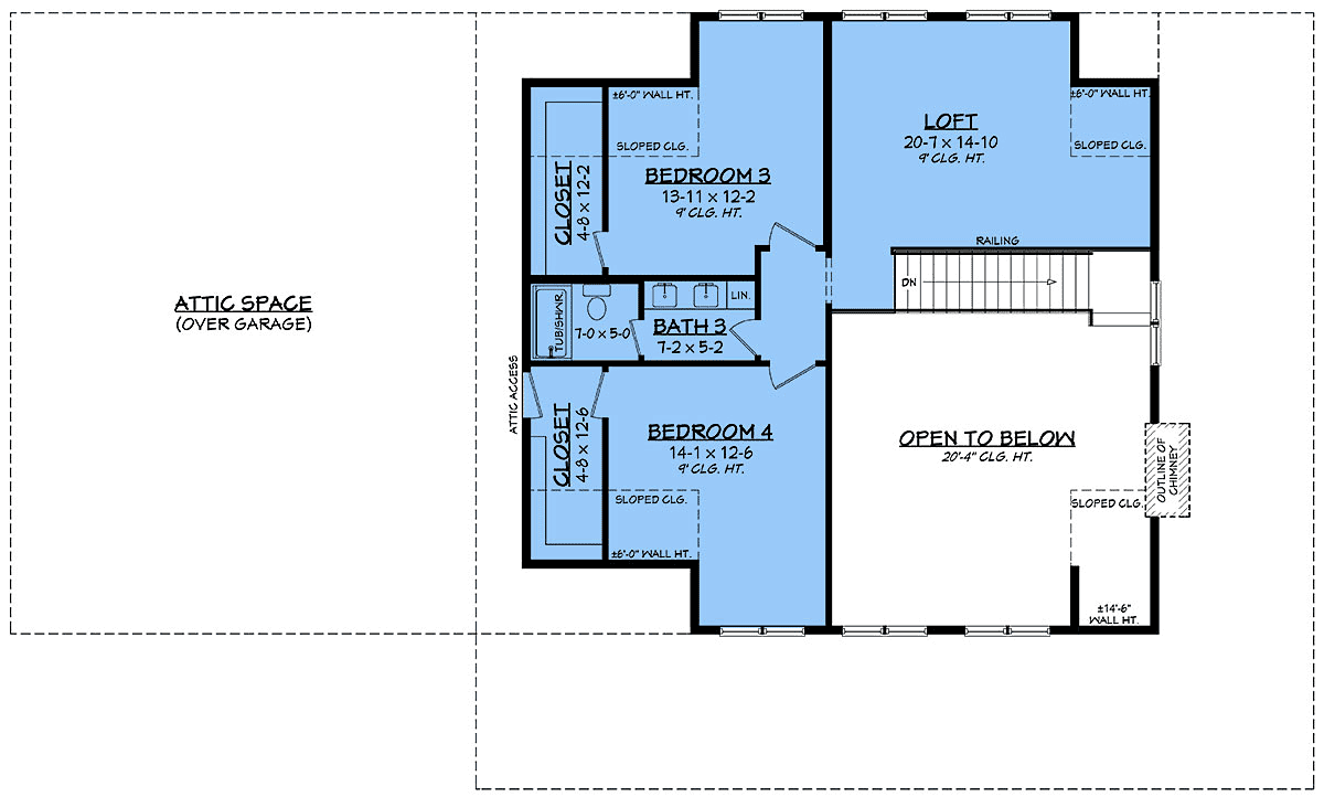 Second floor plan of Barndominium-Style Modern Farmhouse Plan 82913 showing loft and upper bedrooms with walk-in closets