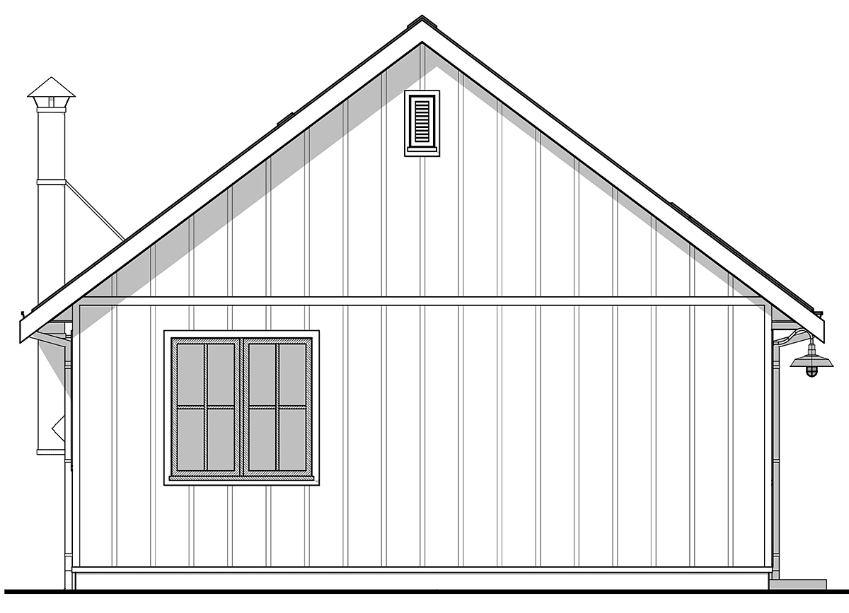 Rear elevation line drawing of Country Farmhouse Cabin Plan 42921 showing compact one-story layout