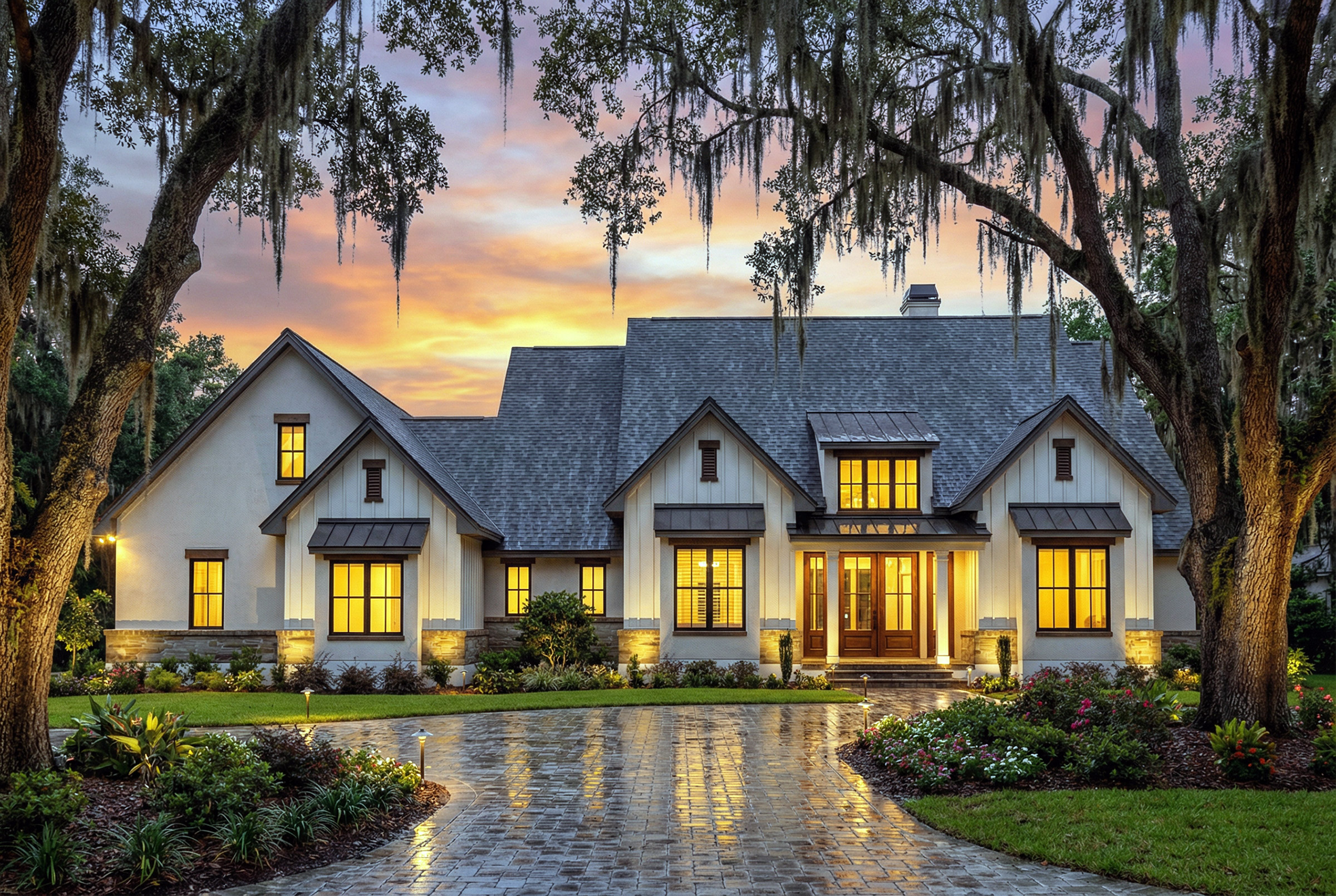 Country Farmhouse Plan 75180 front rendering with side-entry garage and classic farmhouse exterior